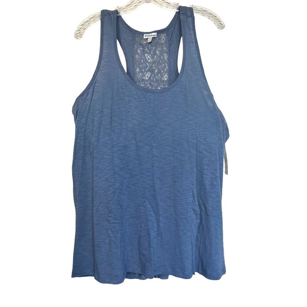 PJ Salvage Lace Inset Racerback Tank Top Cami 1X Denim Blue New